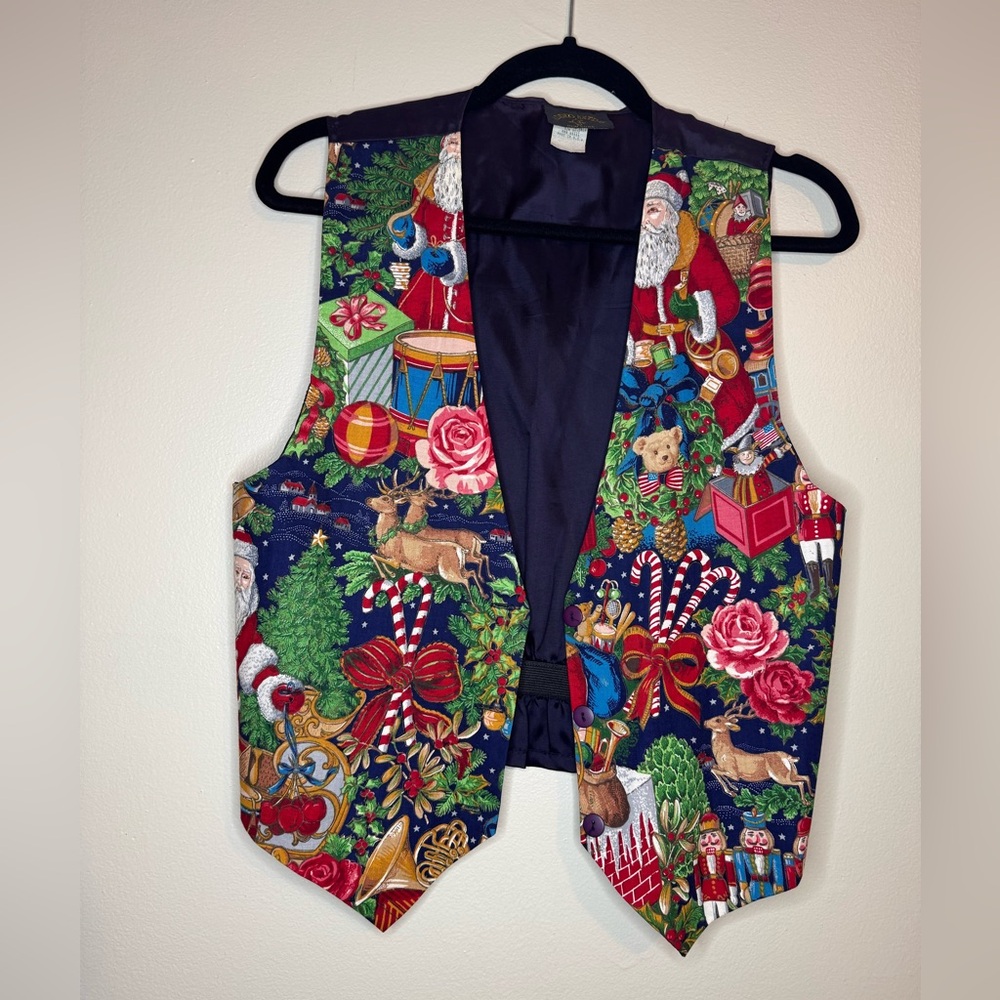 Vintage Added Extras Christmas Santa Holiday Novelty Vest S/M Made in USA
